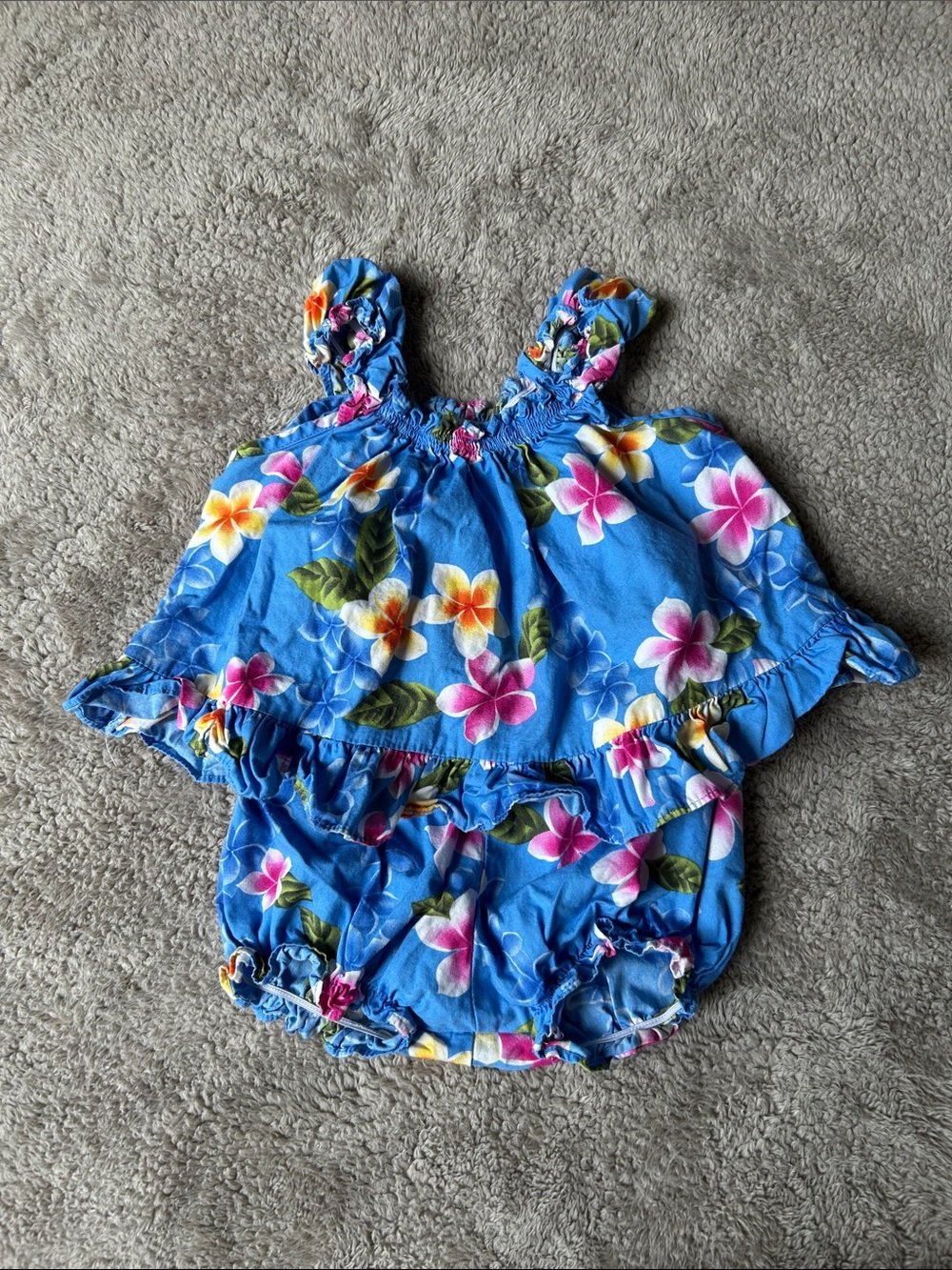 Hawaiian Blue Tropical Floral Baby 2-Piece Dress Set with Ruffle Hem